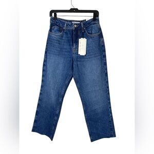 Zara NWT High Rise Straight Leg Ankle Jeans Rigid Sz US 6 Raw Hem